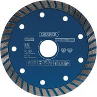 Blue Draper Turbo Diamond Blade, 125mm, with segmented edge and central mounting hole.