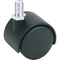 Black Draper twin nylon bolt castor, 40mm diameter, with threaded metal bolt on top, supports up to 25kg.