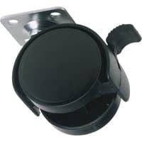 Black Draper twin nylon plate castor with brake, 40mm diameter, mounted on a metal plate with four holes.