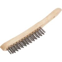Draper wire scratch brush with wooden handle, 3 rows of metal bristles, 290mm length.