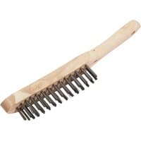 Wooden-handled Draper wire scratch brush, 4 rows of metal bristles, 290mm long.