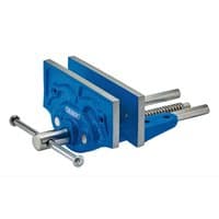 Blue Draper woodworking vice, 150mm, with dual metal guide rods and a screw mechanism for secure clamping.