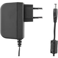 Black Dymo power supply adapter with two-prong plug and attached cable for Labelmanager 100 Plus series.