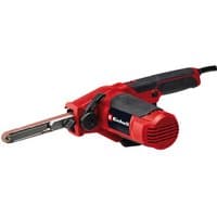 Red and black Einhell TC-BF 500 E belt file sander with 13mm sanding belt and ergonomic handle.