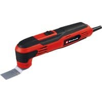 Red and black Einhell TC-MG 250 CE multifunctional tool with ergonomic grip and angled blade attachment.
