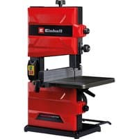 Red Einhell TC-SB 200/1 band saw with black accents, adjustable table, and safety switch.