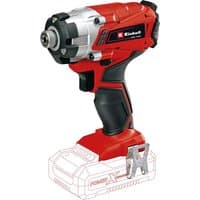 Red and black Einhell cordless impact driver with silver accents and ergonomic grip, battery not included.
