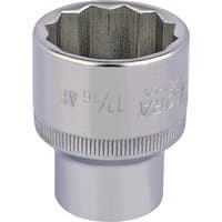 Silver Elora Bi-Hexagon Socket, 1/2" square drive, 1.1/16" size, with knurled grip and polished finish.