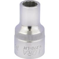 Silver Elora bi-hexagon socket, 1/2" square drive, 10mm, with engraved brand and textured grip.