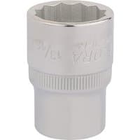 Silver Elora bi-hexagon socket, 1/2" square drive, 13/16" size, with engraved branding and ribbed grip.