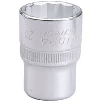 Silver Elora bi-hexagon socket, 1/2" square drive, 21mm, with engraved brand name and textured grip.