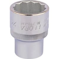 Silver Elora bi-hexagon socket, 1/2" square drive, 24mm, with engraved branding and textured grip.