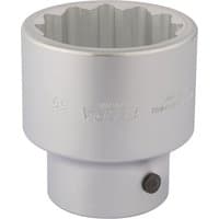 Silver Elora bi-hexagon socket, 1" square drive, 55mm size, with engraved branding and smooth metallic finish.