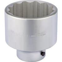 Elora Bi-Hexagon Socket, 1" Sq. Dr., 80mm, silver metallic finish with engraved branding and ridged interior.