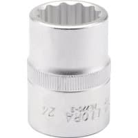 Elora Bi-Hexagon Socket, 3/4" Sq. Dr., 24mm, shiny silver finish, ribbed grip, engraved branding and size details.