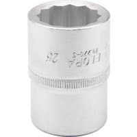 Silver Elora Bi-Hexagon Socket, 3/4" square drive, 25mm, with engraved branding and textured grip.