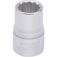 Chrome Elora bi-hexagon socket, 3/8" square drive, 11mm, with engraved branding and ridged grip.