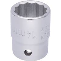 Silver Elora Bi-Hexagon socket, 3/8" square drive, 14mm, with engraved markings and a smooth cylindrical design.