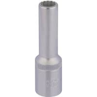 Silver Elora deep bi-hexagon socket, 1/2" square drive, 11mm, with a smooth cylindrical body and ribbed grip.