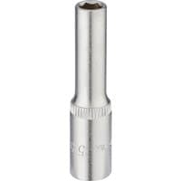 Elora deep socket, 1/4" square drive, 5.5mm, silver chrome finish with knurled grip section.