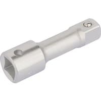 Silver Elora extension bar, 1/2" square drive, 75mm length, with a hexagonal socket end and polished finish.