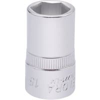 Silver Elora hexagon socket, 1/2" square drive, 15mm size, with engraved branding and knurled grip.