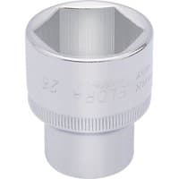 Silver Elora hexagon socket, 1/2" square drive, 28mm, with engraved text and knurled grip.