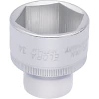 Silver Elora hexagon socket, 1/2" square drive, 34mm size, with engraved branding and textured grip.