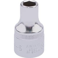 Elora 9mm hexagon socket, 1/2" square drive, shiny silver finish with engraved markings.