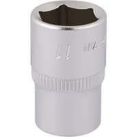 Silver Elora hexagon socket, 1/4" square drive, 11mm, with knurled grip and engraved size marking.