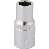 Silver Elora hexagon socket, 1/4" square drive, 6mm, with textured grip and polished finish.