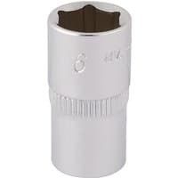 Silver Elora hexagon socket, 1/4" square drive, 9mm, with engraved size marking and textured grip section.