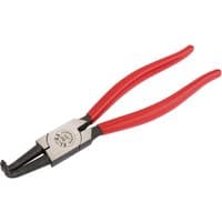 Bent internal circlip pliers with red handles and black tips, suitable for 40-100mm circlips, by Elora.