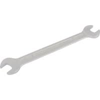 Silver Elora long metric double open end spanner, 12 x 14mm, with polished finish and engraved size markings.