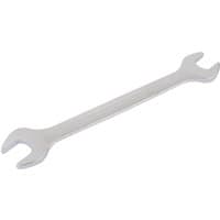 Silver Elora long metric double open end spanner, 16 x 17mm, with polished finish and angled heads.