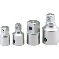 Elora Socket Converter, metallic finish, 3/8" female to 1/2" male adapter, compact cylindrical design.