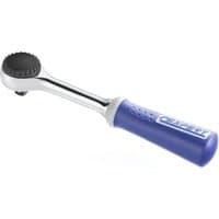 Silver Facom 3/8" drive ratchet with round head and blue ergonomic handle.