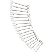 18-piece silver combination spanner set, sizes 6-24mm, arranged in a fan shape.