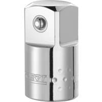 Silver Facom coupler with hexagonal top, 3/8" to 1/2" drive, shiny finish, and engraved logo.