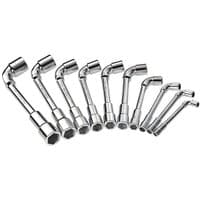 Facom 75.JN10 Metric Angled Socket Spanner Set, shiny chrome finish, various sizes, L-shaped design.