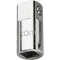 Facom R.232 coupler, shiny silver finish, hexagonal base, engraved logo, connects 1/4" to 3/8" sockets.