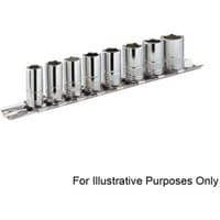 Facom R.40E 1/4" drive socket set with 12-point chrome sockets on a metal rack.