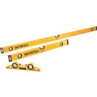 Yellow Faithfull 3 Piece Spirit Level Set with box section design and bubble vials for precision leveling.