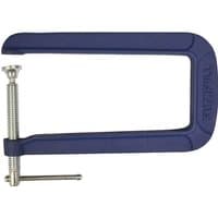 Blue Faithfull Deep Throat G Clamp with wide opening and silver screw handle.