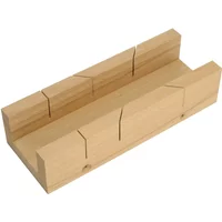 Wooden Faithfull Mitre Box 12In with angled slots for precise cutting, rectangular shape, and smooth finish.