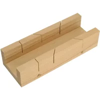 Wooden Faithfull Mitre Box 9In with angled slots for precise cutting, rectangular shape, and smooth finish.