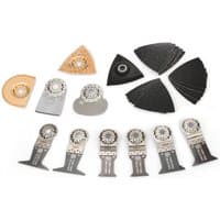 Fein Best of Starlock Renovation Kit with various metallic blades and sanding pads in different shapes and sizes.