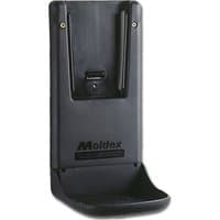 Black plastic Moldex station holder with a curved base and vertical slot for mounting.
