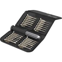 Hama 00200762 manual screwdriver set with silver handle and multiple bits in a black folding case.