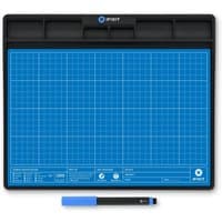 Blue iFixit FixMat with grid lines, black border, and compartments, includes a blue and black dry erase marker.